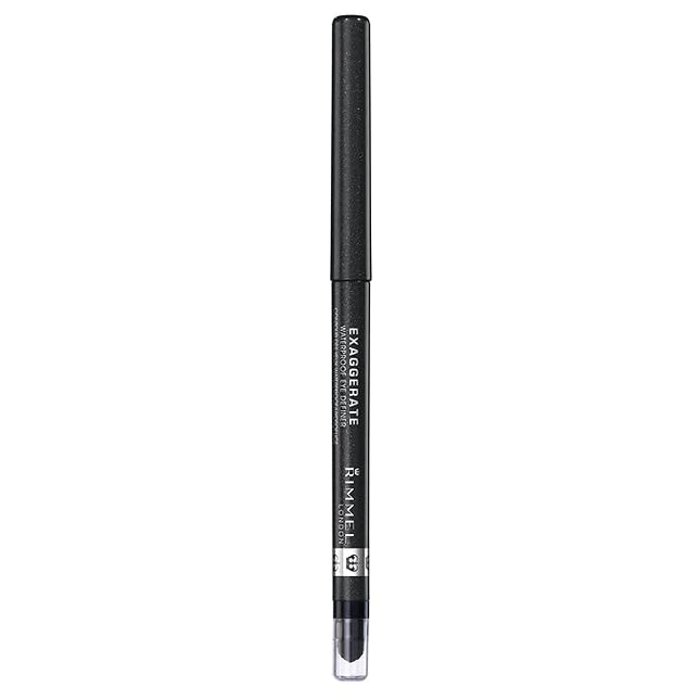 Rimmel London Exaggerate Waterproof Eye Definer Eyeliner, Highly Pigmented, Long-Wearing, Built-In Smudger, 263, Starlit Black, 0.01oz