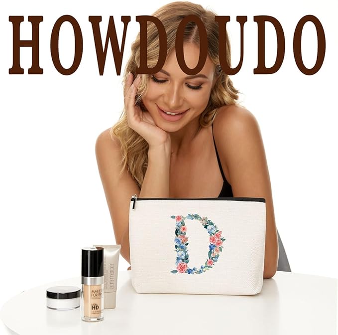 Initial Makeup Bag Monogrammed Travel Toiletry Bag Monogram Cosmetic Bag Birthday Christmas Bridal Shower Bridesmaid Gifts Personalized Gifts for Women Bride Teacher Daughter, Floral Letter D