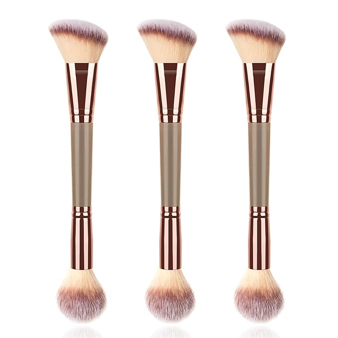 3PCS Foundation Makeup Brush, Double Ended Makeup Brush for Blush, Slant Brush for Contour and Highlighter, Perfect for Makeup with Powder