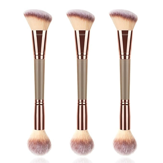 3PCS Foundation Makeup Brush, Double Ended Makeup Brush for Blush, Slant Brush for Contour and Highlighter, Perfect for Makeup with Powder