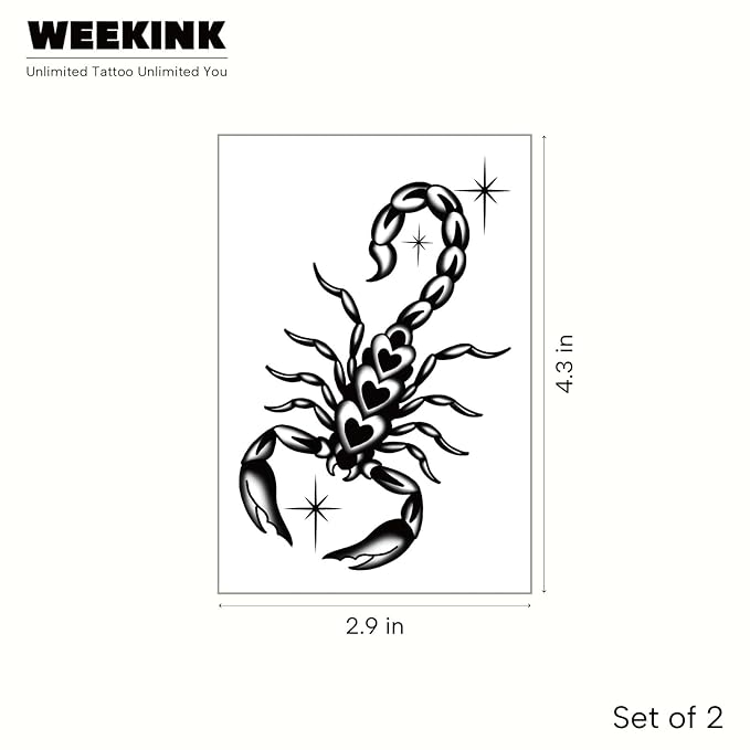 Scorpion Temporary Tattoos – Y2K Tribal Gothic Fake Tattoos for Women & Men, Edgy Scorpion Body Art Sticker Set of 2 for Arm, Waist, Shoulder & Back, Long Lasting and Realistic