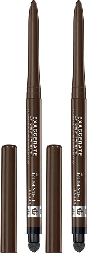 Rimmel London Exaggerate Waterproof Eye Definer Eyeliner, Highly Pigmented, Long-Wearing, Built-In Smudger, 212, Rich Brown, 0.01oz (Pack of 2)