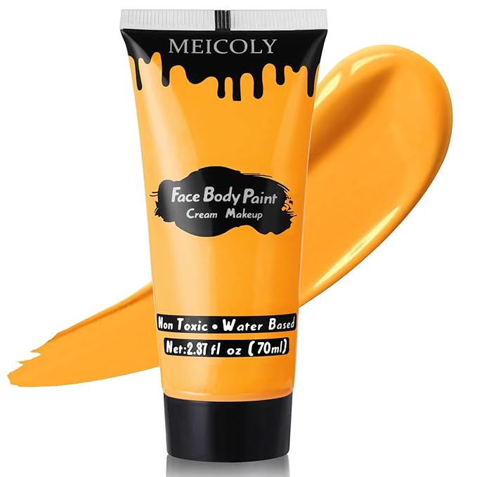 MEICOLY Orange Cream Face Body Paint,2.37Oz Large Tube Water Based Washable Face Paint,Non-Toxic Full Body Paint for Adults and Children, Pumpkin Halloween SFX Special Effects Cosplay Makeup,Orange