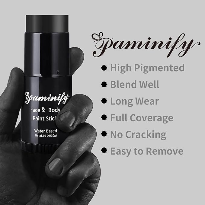 Black Face Paint Stick,Water-Based Black Body Paint Stick,Washable Full-Coverage Halloween Face Painting for Skeleton Skull Zombie Joker Clown Goth Cat Costume,SFX Makeup for Cosplay,1.06 OZ