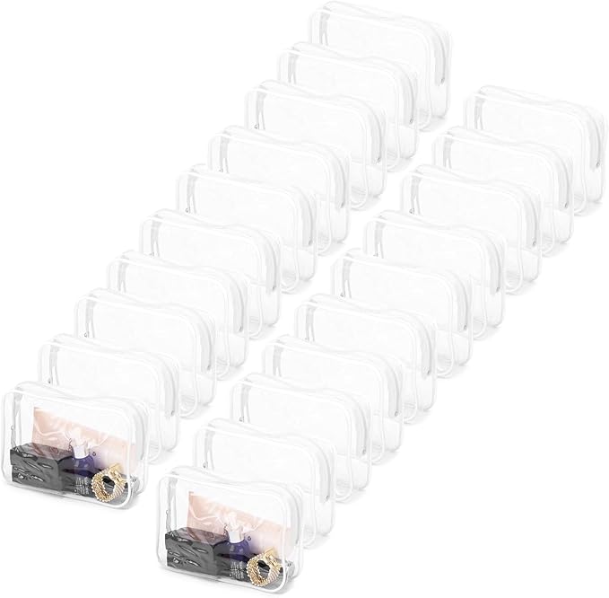 Tbestmax 20 Pack Clear Cosmetic Bags Makeup Bags Portable Waterproof Travel Toiletry Bags Organizer White, 7.5"x 4.8"x 2.3"