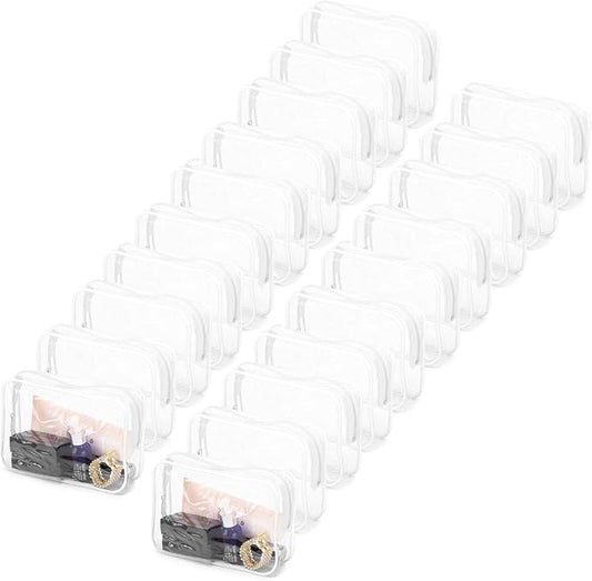 Tbestmax 20 Pack Clear Cosmetic Bags Makeup Bags Portable Waterproof Travel Toiletry Bags Organizer White, 7.5"x 4.8"x 2.3"
