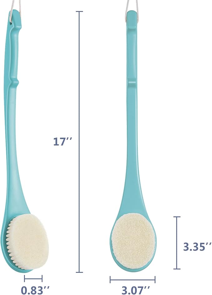 Body Back Scrubber – 17'' Long Handle Shower Brush, Durable Exfoliator for Dry & Wet Use, Deep Cleansing & Gentle Exfoliation for Smooth Skin – for Men, Women & Elderly (Gray)