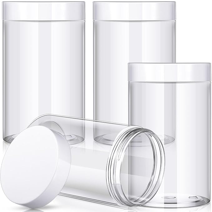 Patelai 4 Pieces Round Wide-mouth Leak Proof Plastic Container Jars with Lids for Travel Storage Makeup Beauty Products Face Creams Oils Salves Ointments DIY Making(32 Ounce,White)