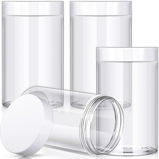 Patelai 4 Pieces Round Wide-mouth Leak Proof Plastic Container Jars with Lids for Travel Storage Makeup Beauty Products Face Creams Oils Salves Ointments DIY Making(32 Ounce,White)