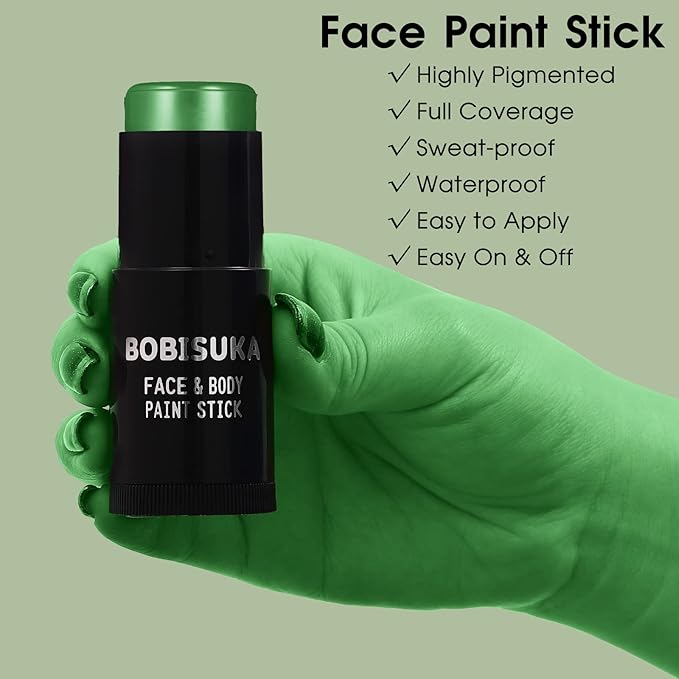 BOBISUKA Green Face Paint Stick, Waterproof Dark Green Eye Black Body Paint Sticks for Sports, Painting Kit for Halloween Makeup Zombie Witch Camo Hulk Cosplay Special Effects SFX Costume