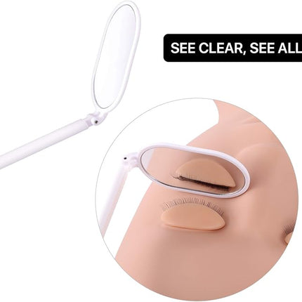 Pretty memory Foldable Lash Mirror, 270° Free Rotation, Lightweight Makeup Mirror for Eyelash Extensions Supplies (White)