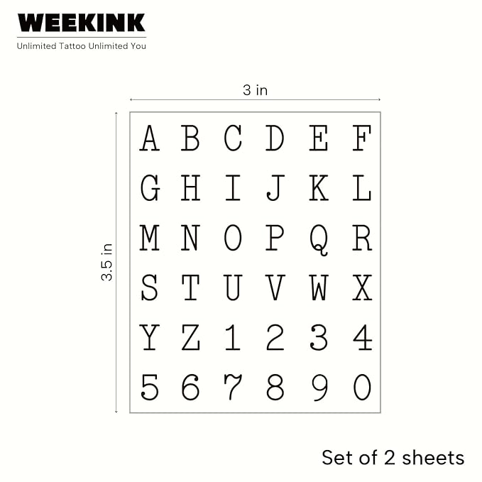2 Sheets Alphabet & Numbers Temporary Tattoos - Customizable Typewriter Letter & Number Semi-permanent Tattoos, Realistic Fake Tattoos for Finger & Hand