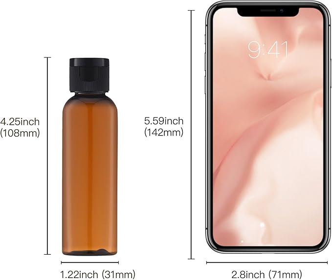 Tekson Travel Bottles Empty 2oz (10 PCS), Plastic Travel Size Cosmetic Container, TSA Amber Squeeze Bottle for Shampoo, Conditioner (Flip Cap)