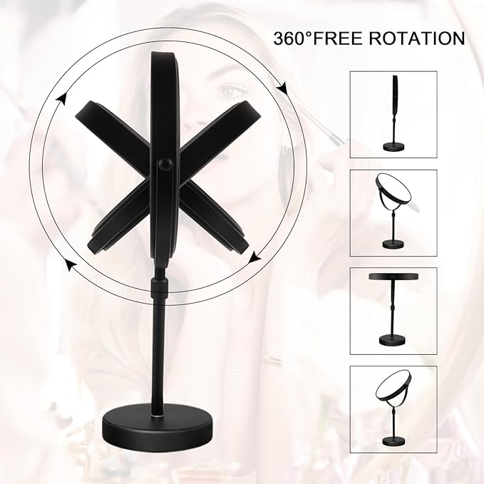 Nicesail Higher Taller Tabletop Makeup Mirror of 8 Inch, 5X Magnified Makeup Mirror Countertop Standing, Height Adjustable, Double Sided Mirror in Matte Black (8 Inch, 5X)…