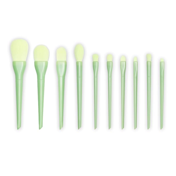 All in one Makeup Brushes kit for girls, 10 Pcs, Powder Brush, Foundation Brush, Blush Brush, Highlighting Brush, Eyeshadow Brushes (Shiny Green)