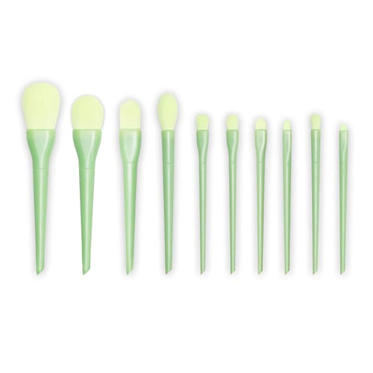 All in one Makeup Brushes kit for girls, 10 Pcs, Powder Brush, Foundation Brush, Blush Brush, Highlighting Brush, Eyeshadow Brushes (Shiny Green)