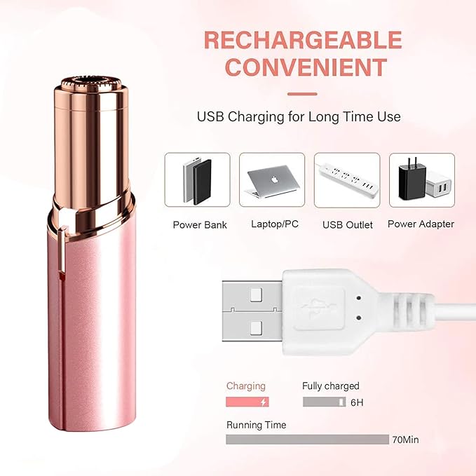 Facial Hair Removal for Women Painless Hair Remover, Waterproof Shaver Razor Hair Remover with LED Light for Face Bikini Peach Fuzz Upper Mustache Lip Chin (Rose Gold)