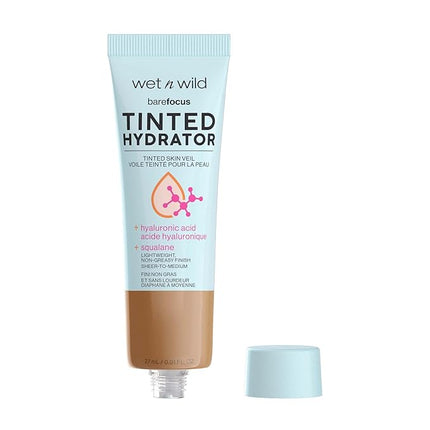 wet n wild Bare Focus Tinted Hydrator Tinted Skin Veil, Lightweight Buildable Coverage with Hyaluronic Acid & Vegan Squalane, Semi-Matte Finish, Cruelty-Free - Deep