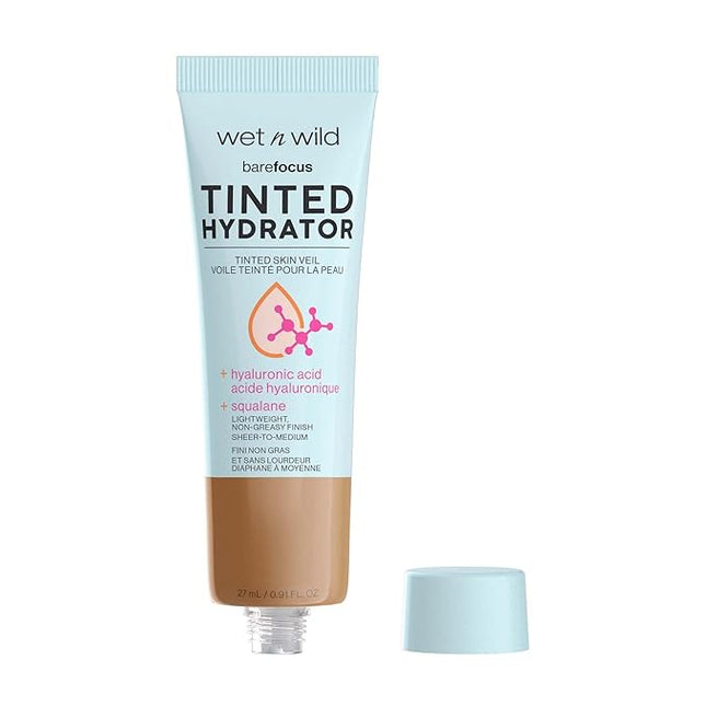 wet n wild Bare Focus Tinted Hydrator Tinted Skin Veil, Lightweight Buildable Coverage with Hyaluronic Acid & Vegan Squalane, Semi-Matte Finish, Cruelty-Free - Deep