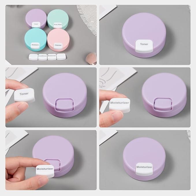 Gemice Travel Containers for Toiletries, Magnetic Travel Containers, TSA Approved Cream Jars with Toiletry Bag, Leak-proof Small 1oz Capsules Set with Multiple Labels for Organization (4 Pack)