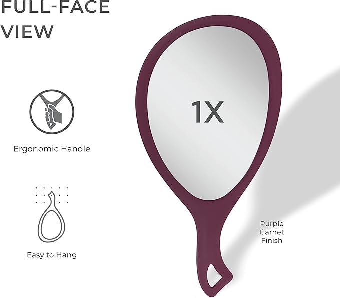 Zadro Large Hand Mirror with Handle Salon Mirrors for Hair Stylist, Big Handheld Mirror Makeup Mirror Wall Mounted Hang (1, Purple Garnet, Medium: 15" x 8")