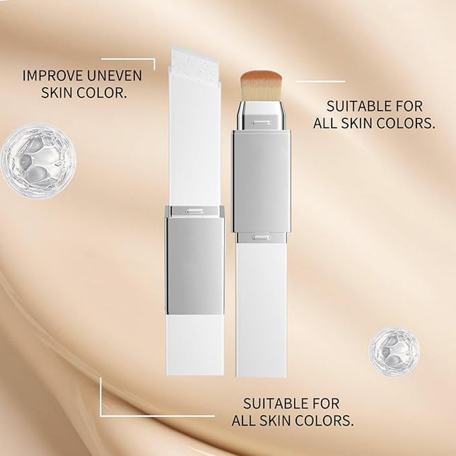 Blanc Cover Cream Stick - Korean Color Changing Foundation Stick V - Dual-Ended with Detachable Brush, Medium to Full Coverage Base Makeup, Portable for Daily Use (Natural)