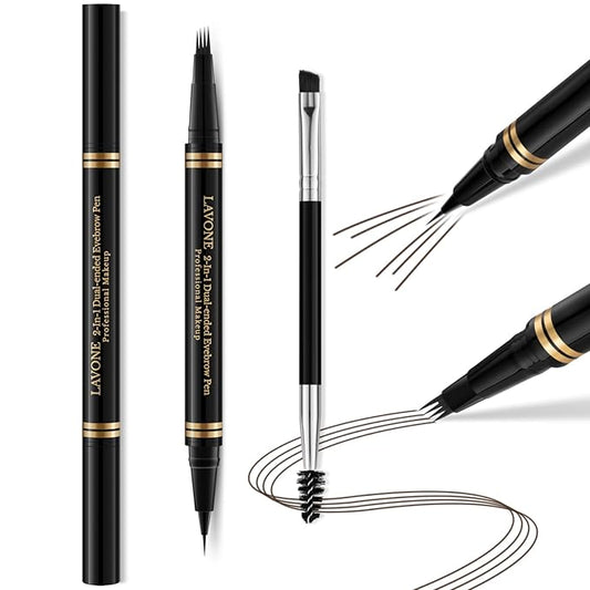 Eyebrow Pen,2-in-1 Waterproof Eyebrow Pencil with 4 Tip Microblading Brow Pen and Ultra-Precise Brow Pencil,with Dual-ended Eyebrow Brush,Eyebrow Makeup for Natural Looking - Ebony