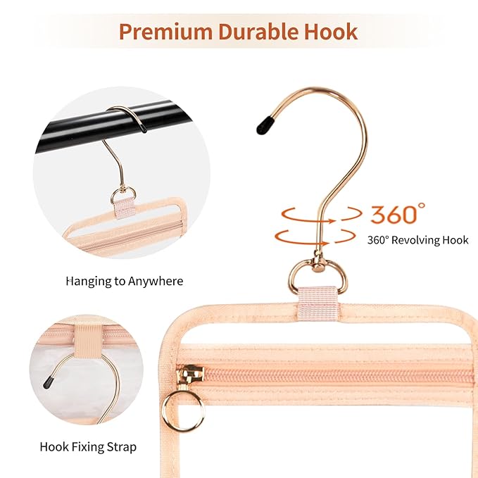 CUBETASTIC Hanging Travel Toiletry Bag for Women, Clear Makeup Bags Portable Transparent Cosmetic Case Small Skincare Pouch Waterproof Travel Bag for Toiletries