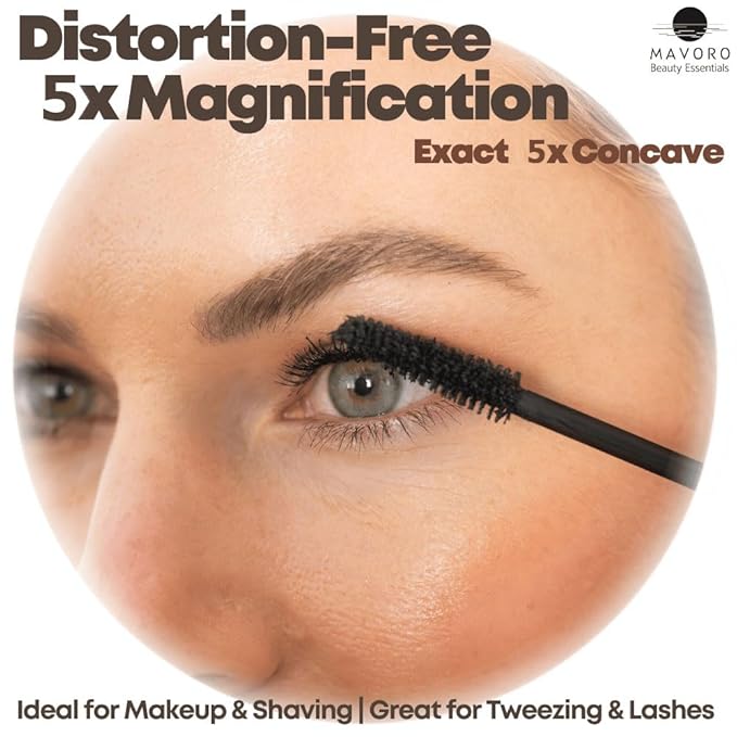 Mavoro 9'' Magnifying Mirror with 3 Strong Suction Cups | 5X Magnification | Portable Travel Makeup & Cosmetic Mirror (5X)