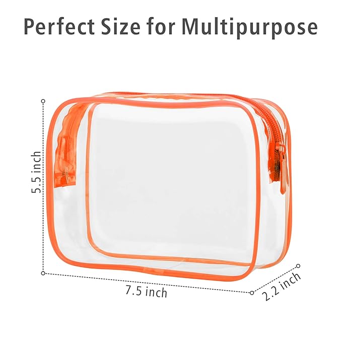 PACKISM Clear Toiletry Bag - 3 Pack TSA Approved Toiletry Bag Quart Size Bag, Travel Makeup Cosmetic Bag for Women Men, Carry on Airport Airline Compliant Bag, Black, White, Orange