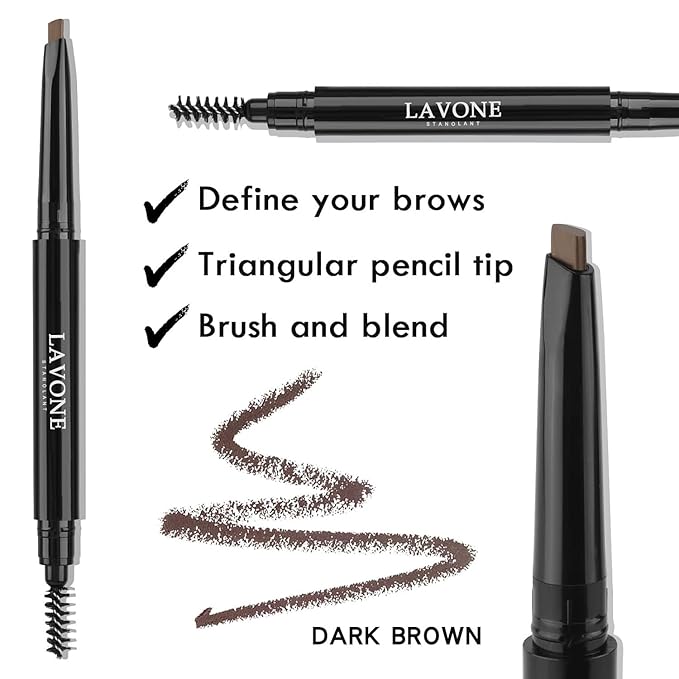 LAVONE Eyebrow Stamp Pencil Kit for Eyebrows, Makeup Brow Stamp Trio Kit with Waterproof Eyebrow Pencil, Eyeliner, Eyebrow Pomade, and Dual-ended Eyebrow Brush - Ebony