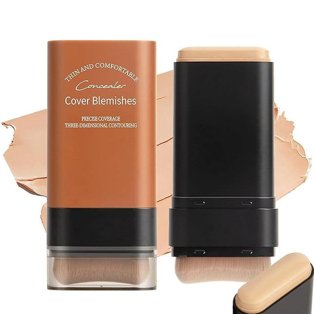 Flawless Face Foundation Stick,Korean Lightweight Hydrating Foundation Contour Stick with Brush,Multi-Use Face Makeup Sticks,Waterproof Thin and Cover Blemishes for All Skin Types (01#Ivory)
