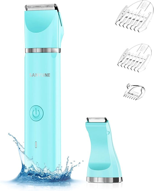 Bikini Trimmer for Women, 2 in 1 Electric Women Pubic Hair Trimmer, Portable Ladies Shaver with 2 Heads Waterproof Wet and Dry Use