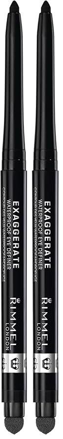 Rimmel London Exaggerate Waterproof Eye Definer Eyeliner, Highly Pigmented, Long-Wearing, Built-In Smudger, 262, Blackest Black, 0.01oz (Pack of 2)