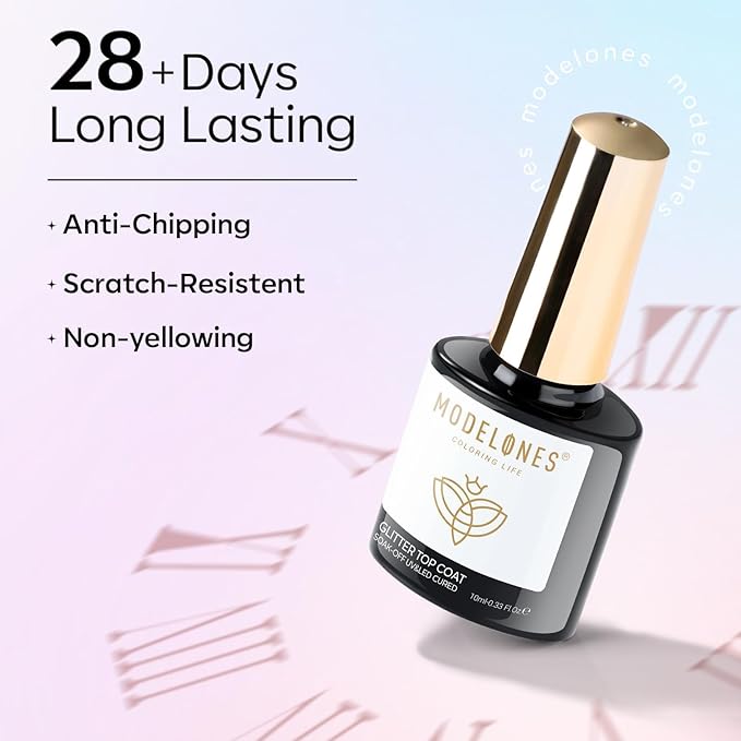 modelones Rainbow Cat Eye Gel Nail Polish Top Coat, 2-in-one 9D Glitter Clear Gel Polish with Magnet Stick Holographic Glossy Finish Long Lasting Soak Off Manicure Home Salon Nail Art 10 ML