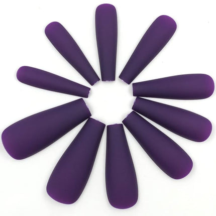 LoveOurHome 100pc Coffin Press on Nails Long Fake Nails Matte Full Cover False Nails Press ons Artificial Nail Medium Ballerina Fake Fingernail Violet Presson on Nail Tips for Women Kids Girls
