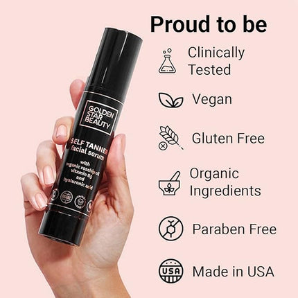 Face Tanner – Self Tan Serum w/Hyaluronic Acid and Organic Oils, Self Tanners Best Sellers, Facial Sunless Tanner for Natural Sunkissed Glow, Fake Tan Moisturizer, 2.0 fl (Light to Medium)