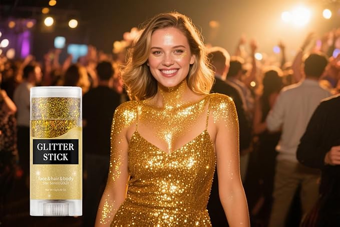 Face and Body Glitter Stick,Holographic Sparkling Neon Outfit Singer Concert Music Rave Festival Party Accessories Glitter Gel. (Gold)