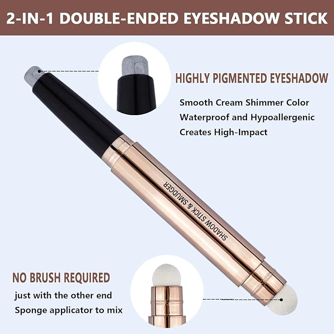 Silver Smokey Grey Gray Eyeshadow Stick eyeliner pencil Makeup Cream Smooth Shimmer Single Matte Primer Eyeshadow Pencil, Hypoallergenic Waterproof Long Lasting Eye Shadow