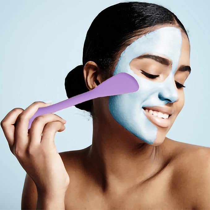 Silicone Facial Mask Applicator Face Masks Skincare Brush Facial Scrubber Double-Head Lotion Spatula Scoop for Makeup,Foundation,Cream,Lotion,Moisturizer,Gel,Peel,Mud Masks (Purple+Gray)