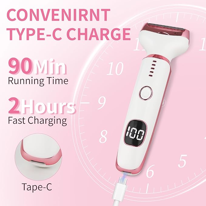 Electric Razors LED Display for Women Men, 2025 Wet/Dry Lady Shaver,4 in 1 Cordless Hair Remover with IPX7 Waterproof,Smooth & Silky Portable Bikini Electric Grooming Set Pink