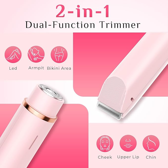 2025 New 2-in-1 Electric Bikini Trimmer for Women - Dual Head Electric Razor,Waterproof Painless Bikini Shaver, Pubic Hair Trimmer for Private Area & Body Hair, Pink