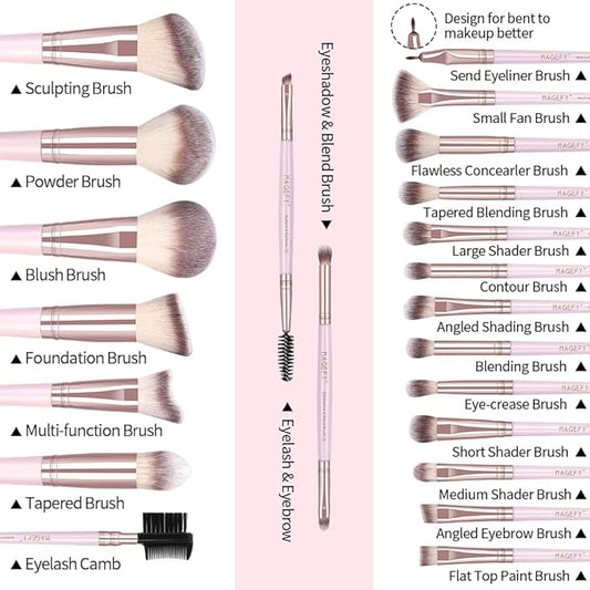 22 Pcs Makeup Brushes Set, MAGEFY Professional Makeup Brushes Wooden Handle Cosmetics Brushes Foundation Concealer Powder Face Eye Make up Brushes Kit(Pinkgold)