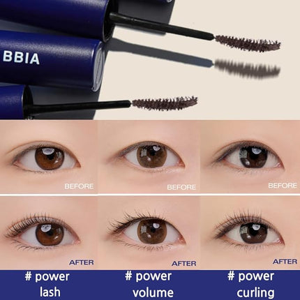 BBIA Never Die Mascara 2 Color – Power Volumizing & Lengthening, Curling, Fixing Lashes, Intense Length, Feathery Soft Full Lashes, No Smudging & Clumping, Waterproof, K-Beauty (01 POWER BLACK)