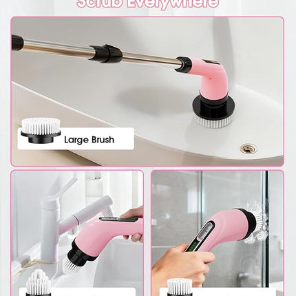 Electric Spin Scrubber for Cleaning Bathroom: Cordless Power Shower Scrubber - Electric Cleaning Brush for Tile Tub - Pink