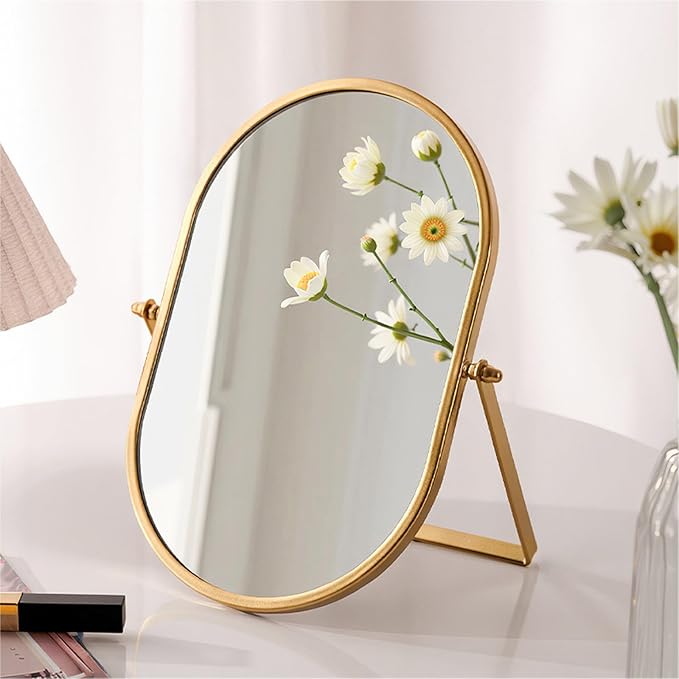Tabletop Mirrors Makeup Mirror Portable Vanity with Metal Frame Desk Table Mirror with 180°Adjust Dressing Room Rotate Good for Bedroom Bathroom