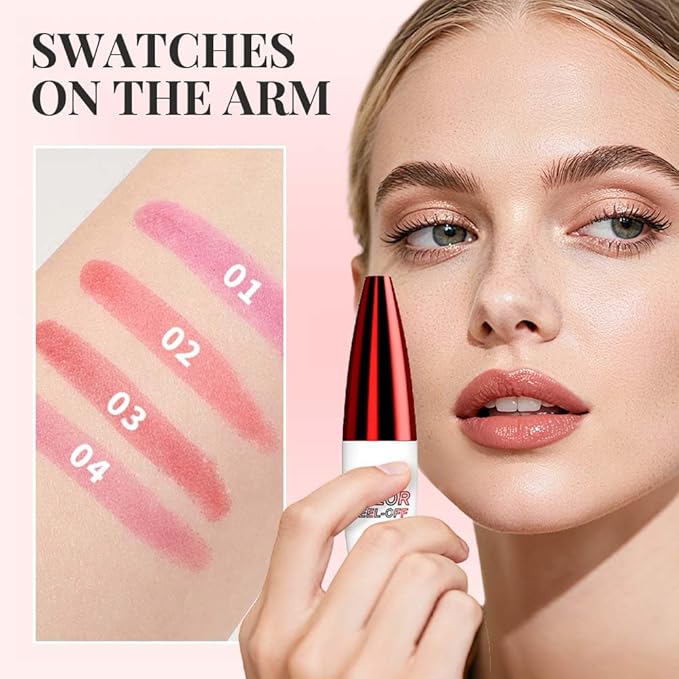 2 Pcs 4 Color Lip Gloss Peel Off, 2025 New Easy to Color Peel Off Lips Stain, Long Lasting Lip Tint, Nonstick Lip Gloss for Women (01Rose Red+02Grapefruit)