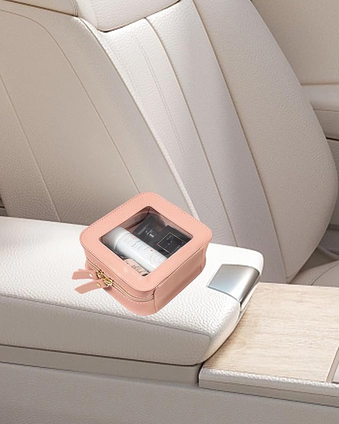 2 Pcs Travel Clear Makeup Bag Set, Clear White Makeup Organizer with Zipper Leather Travel Bags for Toiletries Small Cosmetic Bags for Women Mini Make up Pouch Toiletry Bags Car Essentials