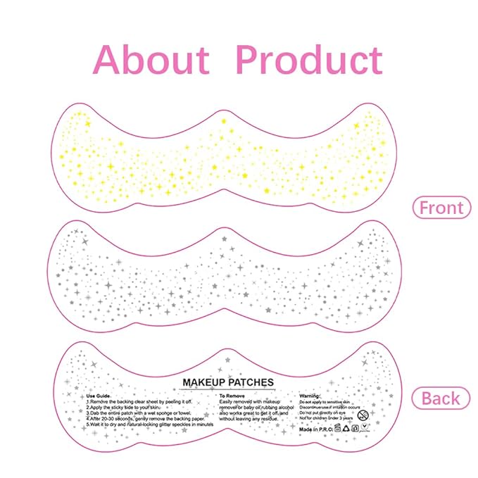 Makeup Patches - Face Glitter Speckles - Glow Up Cute Glitter Makeup Accessories for Women - Cosmetic Glitter Tattoos for Face - 12 Sheet