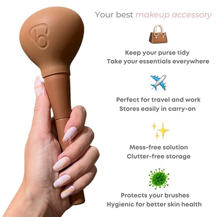 Small Silicone Makeup Brush Covers for Travel, A Storage & Organizer Case for Brushes to protect Makeup Bag, Designed For Smaller Brushes, Peach Tan, 2 Pack Set